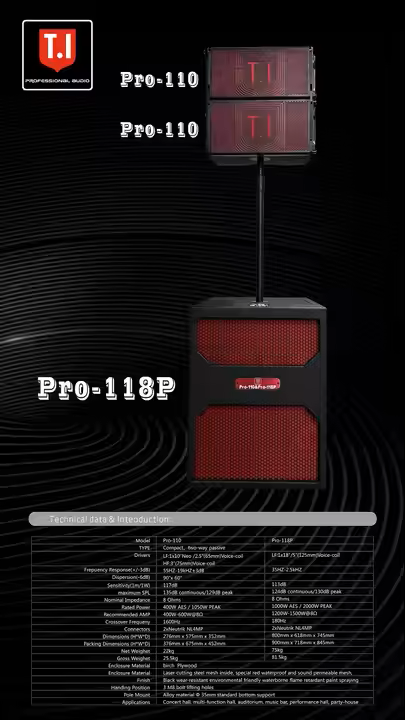 T.I Pro110 (Single Passive 10" Hi, Single Active 18" Sub) - Two Way Line Array Speakers